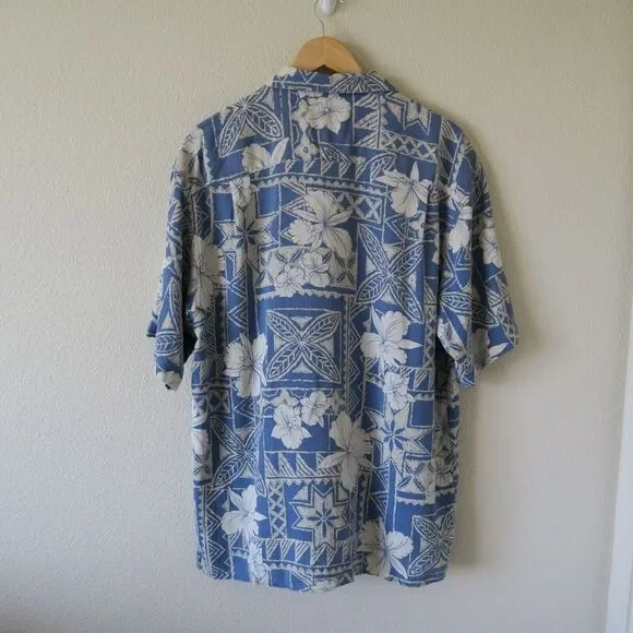 VINTAGE SILK Blue Hawaiian Shirt Size XL Waffle Textured Lightweight Casual - Picture 3 of 8